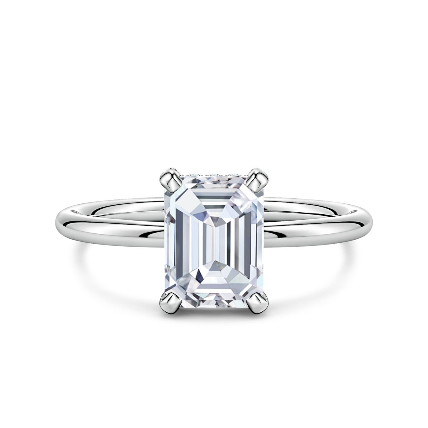 8x6mm FGVS Emerald-Cut Lab-Grown Diamond Engagement Ring with Hidden Halo in White Gold