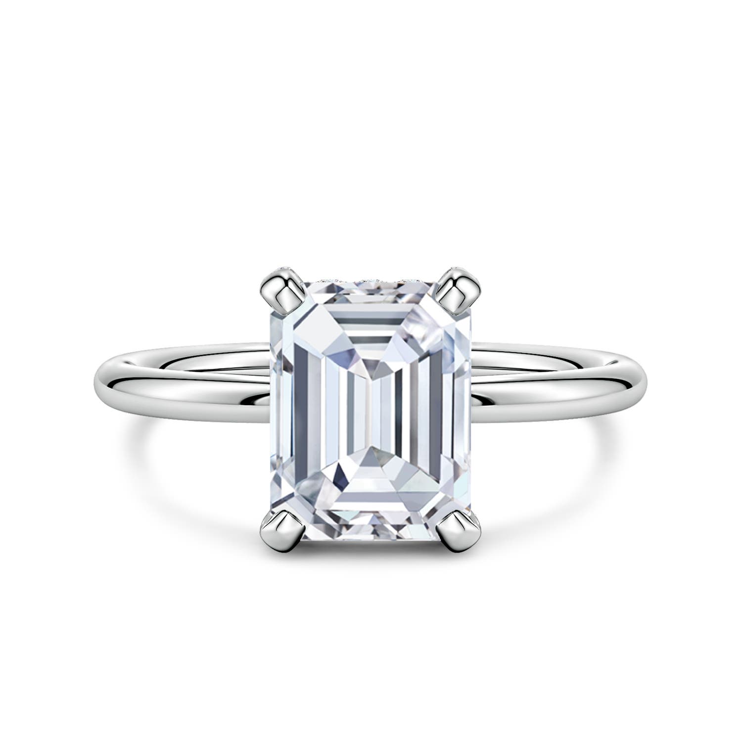 9x7mm FGVS Emerald-Cut Lab-Grown Diamond Engagement Ring with Hidden Halo in 18CT White Gold