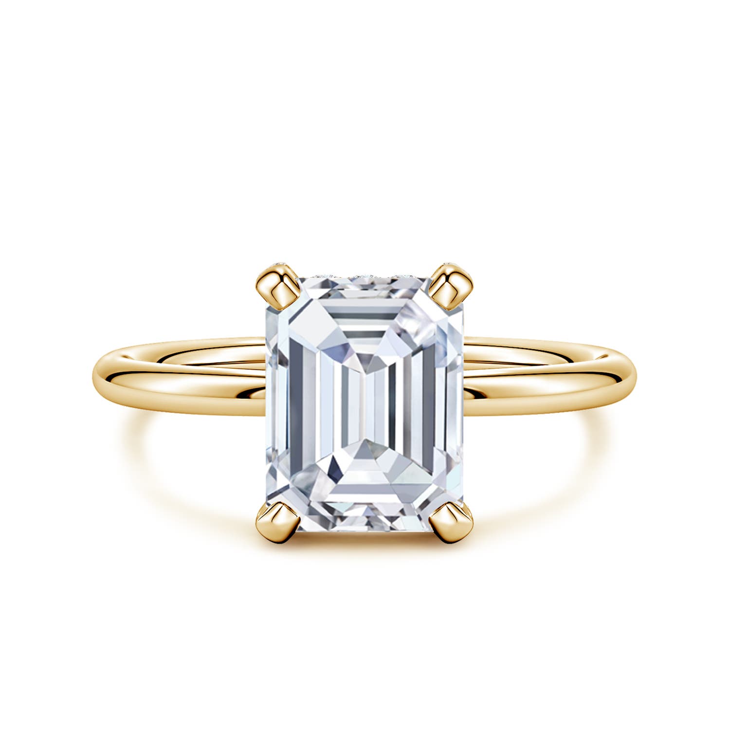 9x7mm FGVS Emerald-Cut Lab-Grown Diamond Engagement Ring with Hidden Halo in Yellow Gold
