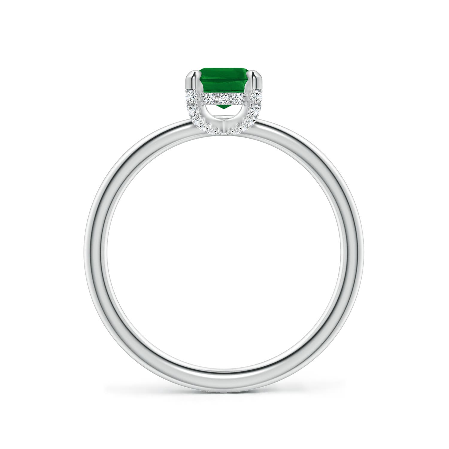 7x5mm Labgrown Emerald-Cut Lab-Grown Emerald Engagement Ring with Hidden Halo in White Gold - side 3