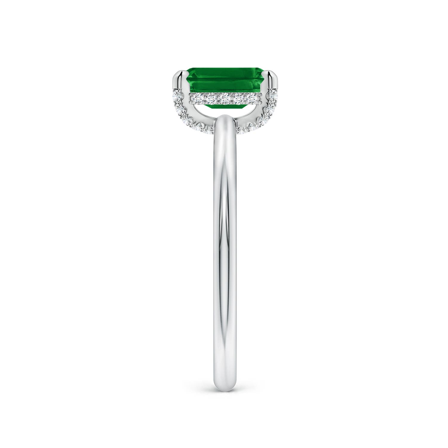 7x5mm Labgrown Emerald-Cut Lab-Grown Emerald Engagement Ring with Hidden Halo in White Gold - side 4