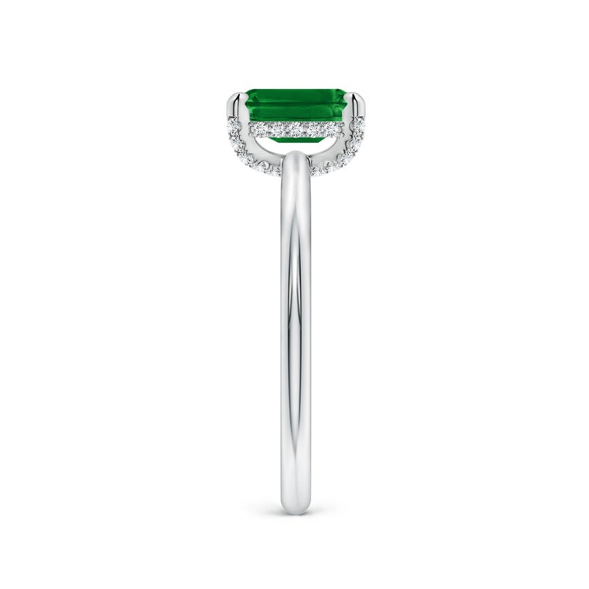 Emerald-Cut Lab-Grown Emerald Engagement Ring with Hidden Halo