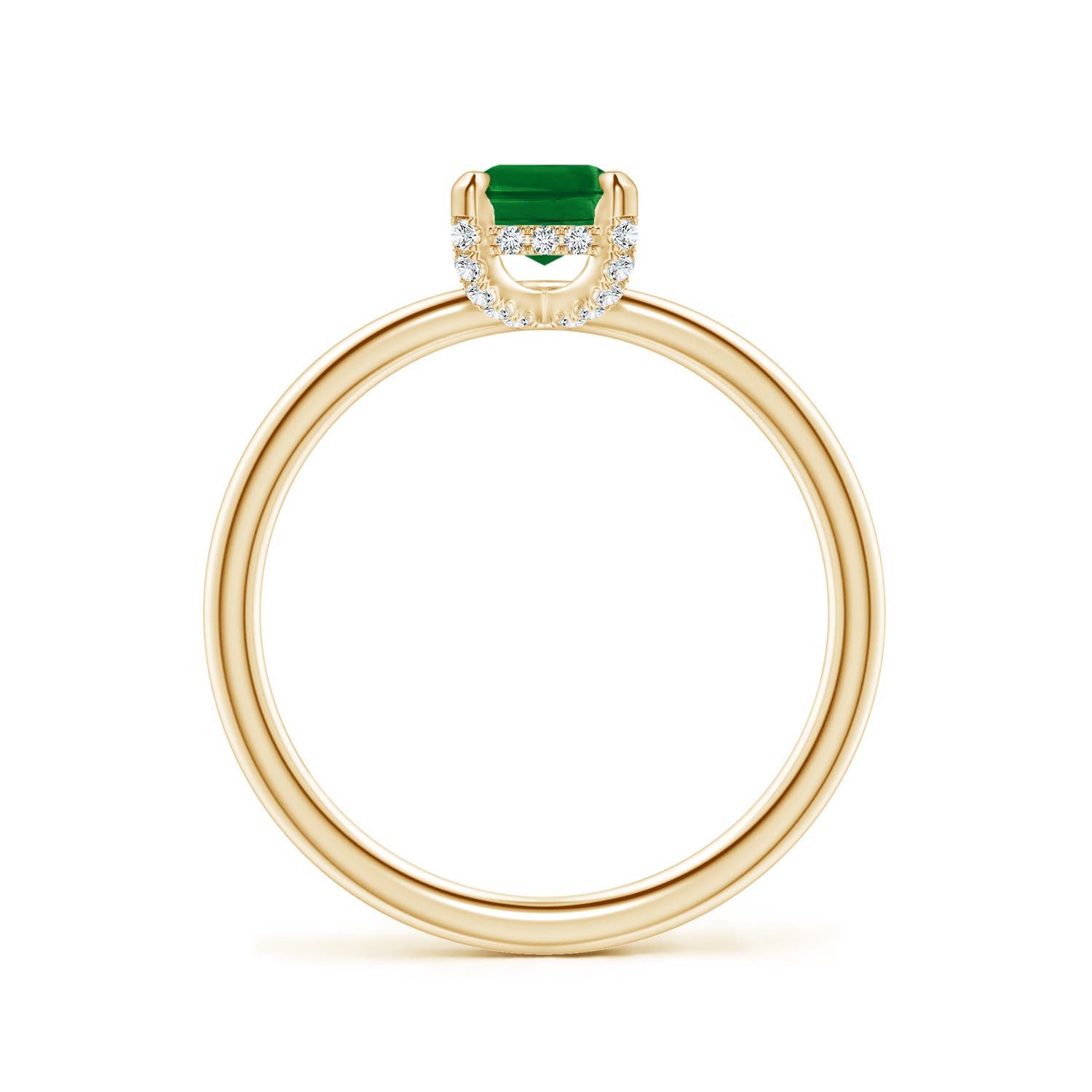 7x5mm Labgrown Emerald-Cut Lab-Grown Emerald Engagement Ring with Hidden Halo in Yellow Gold