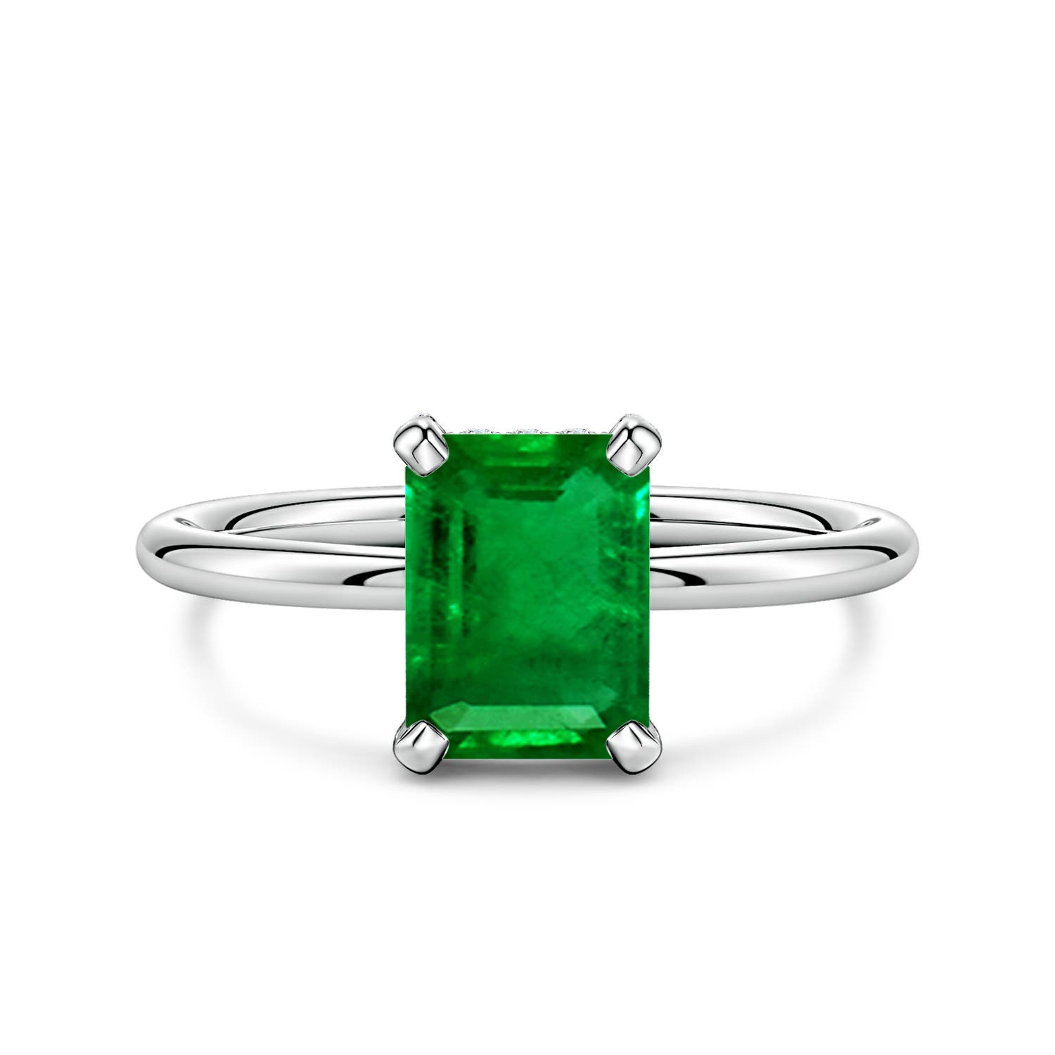8x6mm Labgrown Emerald-Cut Lab-Grown Emerald Engagement Ring with Hidden Halo in White Gold