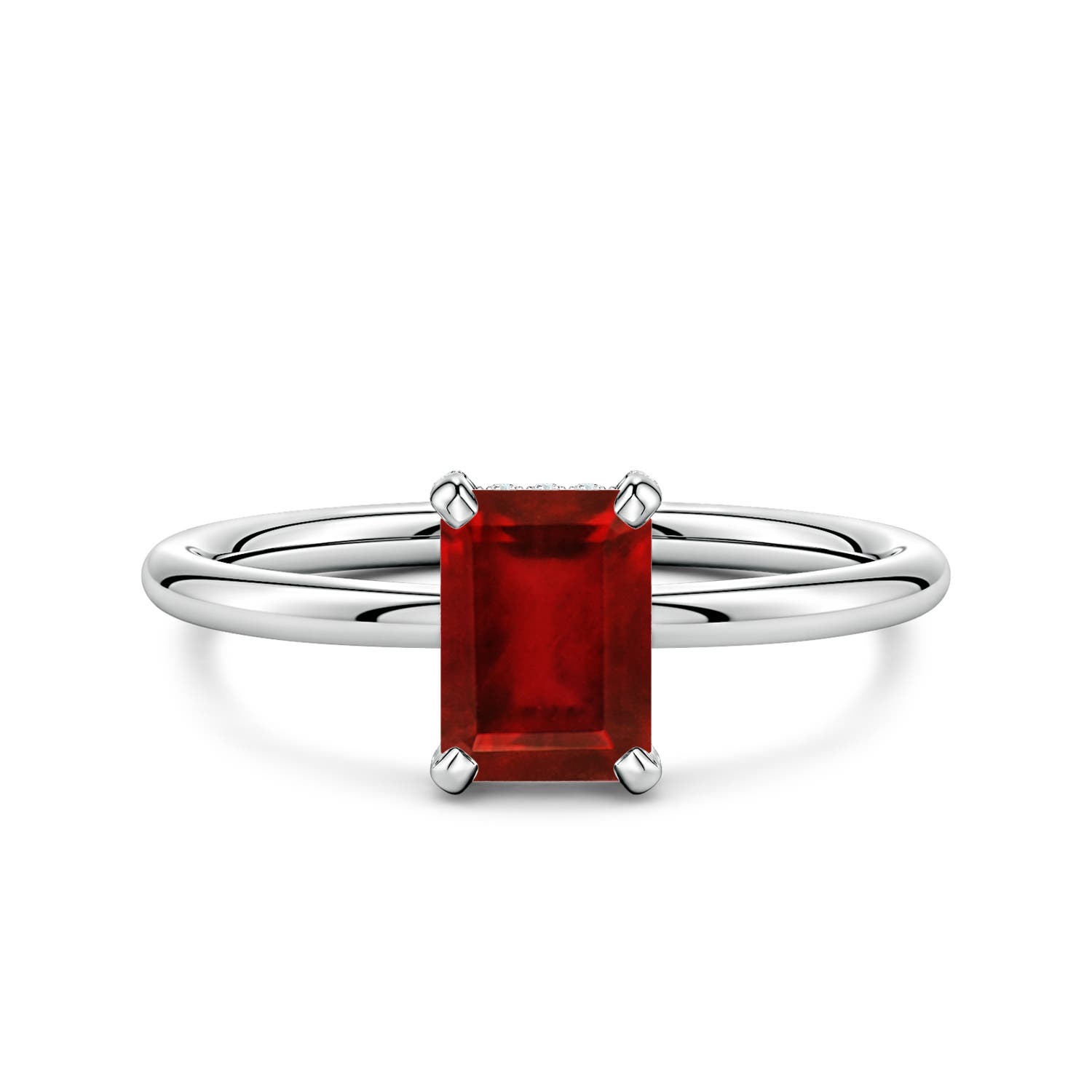 7x5mm Labgrown Emerald-Cut Lab-Grown Ruby Engagement Ring with Hidden Halo in White Gold
