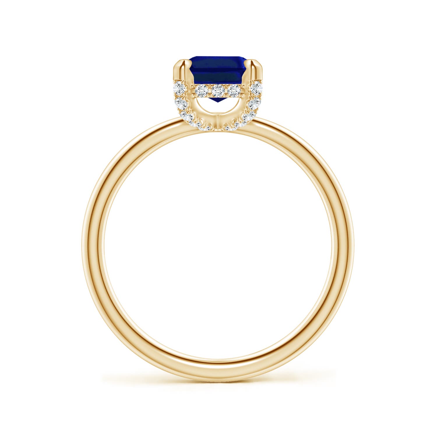 8x6mm Labgrown Emerald-Cut Lab-Grown Blue Sapphire Engagement Ring with Hidden Halo in 18K Yellow Gold