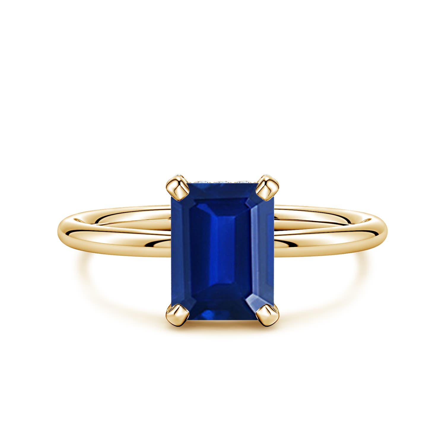 8x6mm Labgrown Emerald-Cut Lab-Grown Blue Sapphire Engagement Ring with Hidden Halo in Yellow Gold
