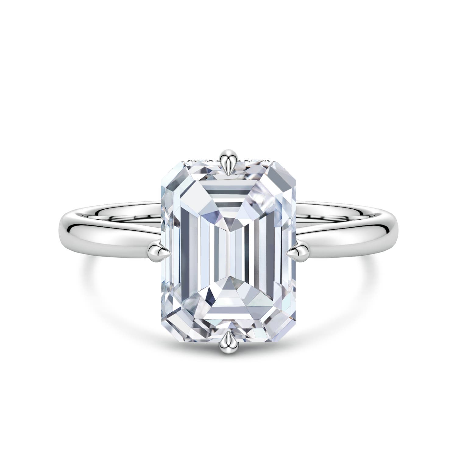 10.5x7.5mm FGVS Solitaire Emerald-Cut Lab-Grown Diamond Engagement Ring with Hidden Halo in P950 Platinum