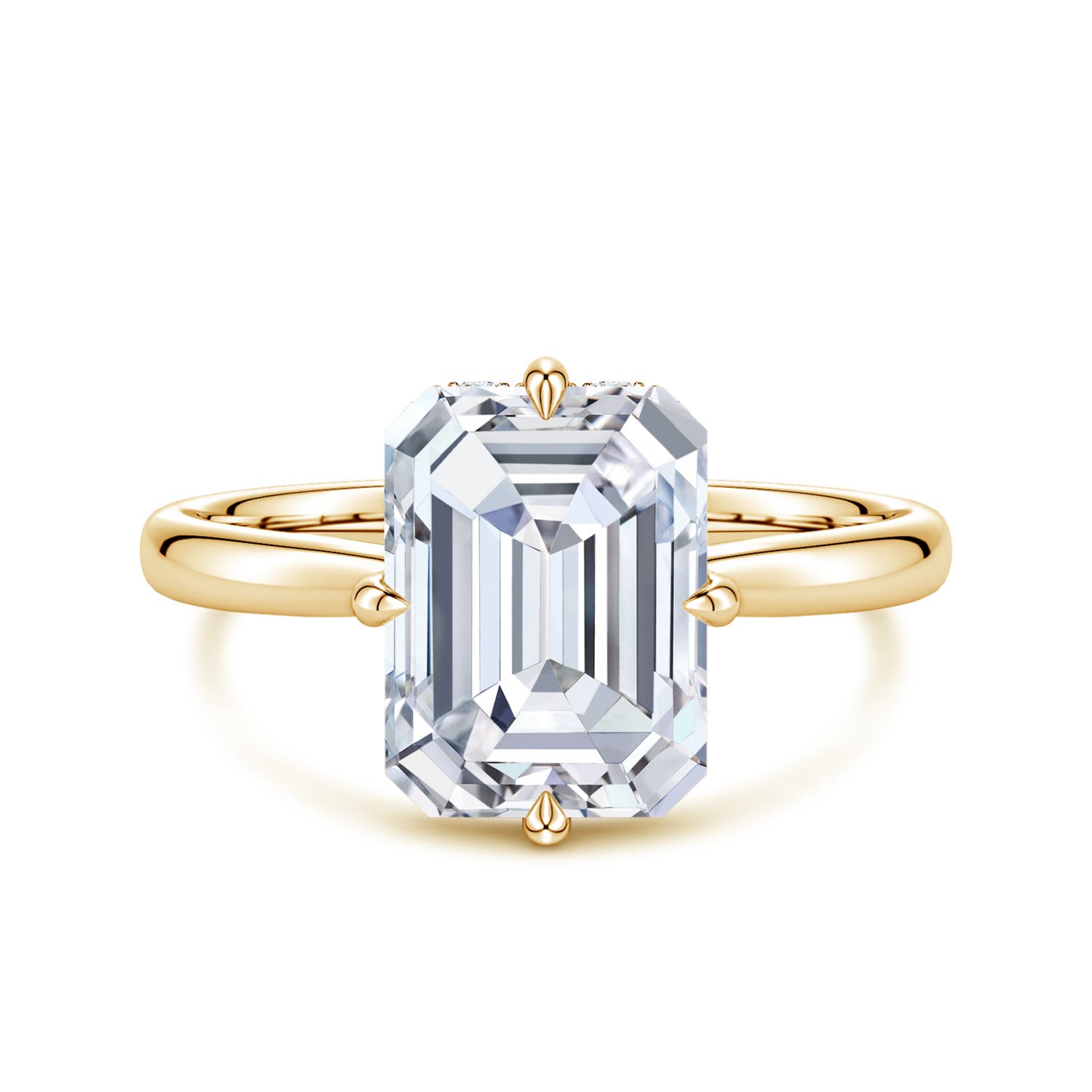 10.5x7.5mm FGVS Solitaire Emerald-Cut Lab-Grown Diamond Engagement Ring with Hidden Halo in Yellow Gold