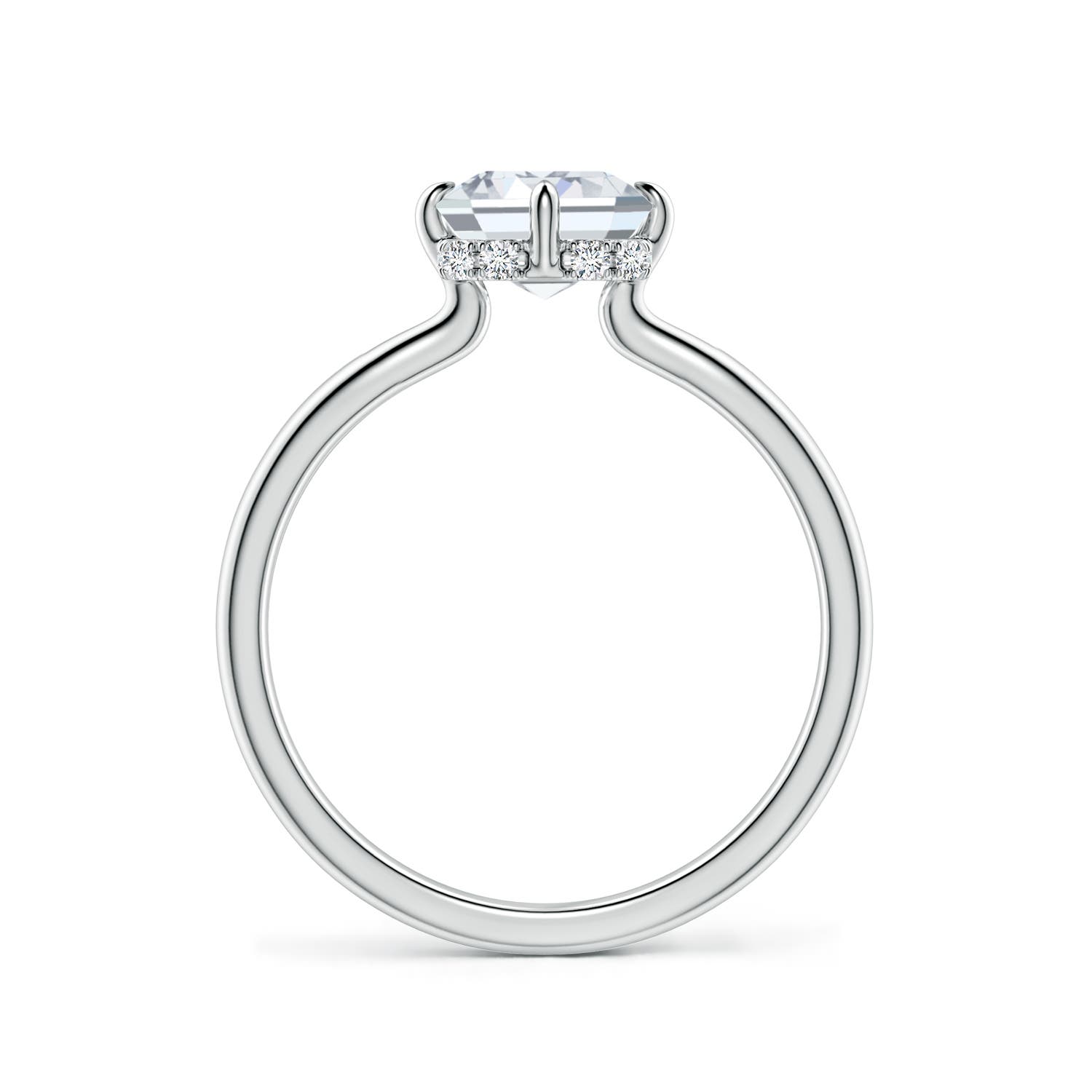 8.5x6.5mm FGVS Solitaire Emerald-Cut Lab-Grown Diamond Engagement Ring with Hidden Halo in 18K White Gold