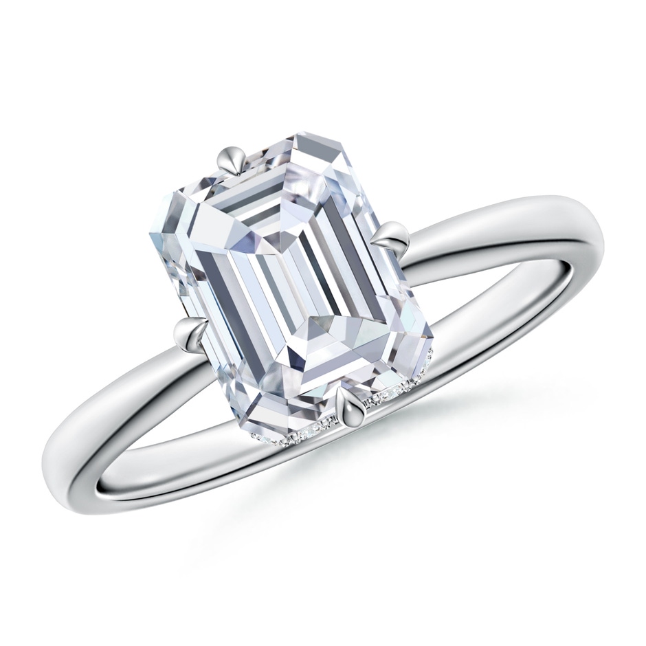Solitaire Emerald-Cut Lab-Grown Diamond Engagement Ring with Hidden Halo