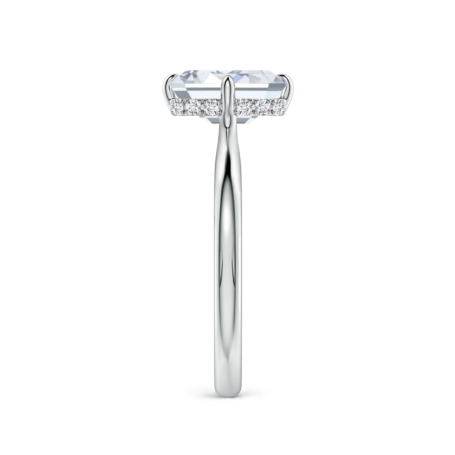 8.5x6.5mm FGVS Solitaire Emerald-Cut Lab-Grown Diamond Engagement Ring with Hidden Halo in White Gold - side 4