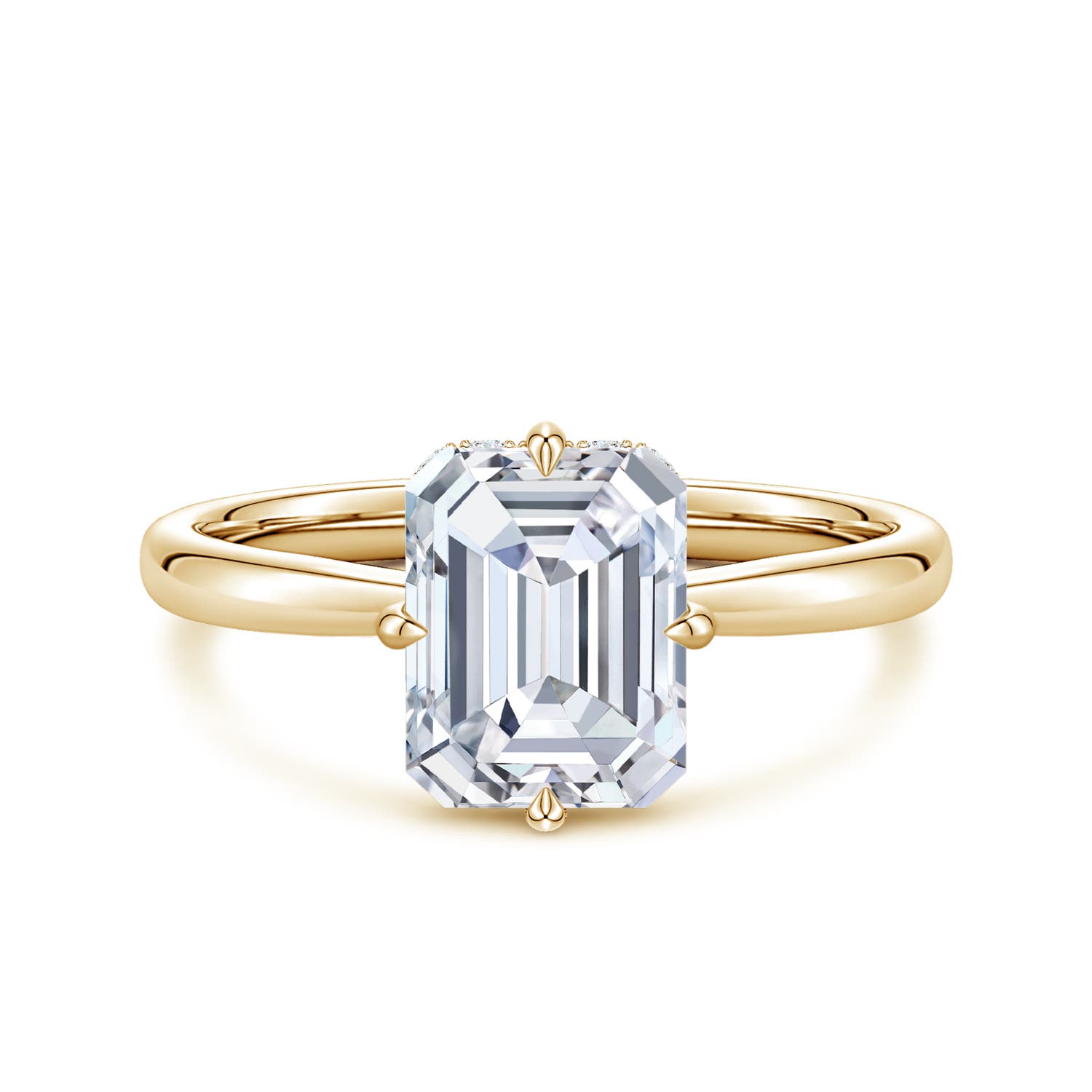 8.5x6.5mm FGVS Solitaire Emerald-Cut Lab-Grown Diamond Engagement Ring with Hidden Halo in Yellow Gold