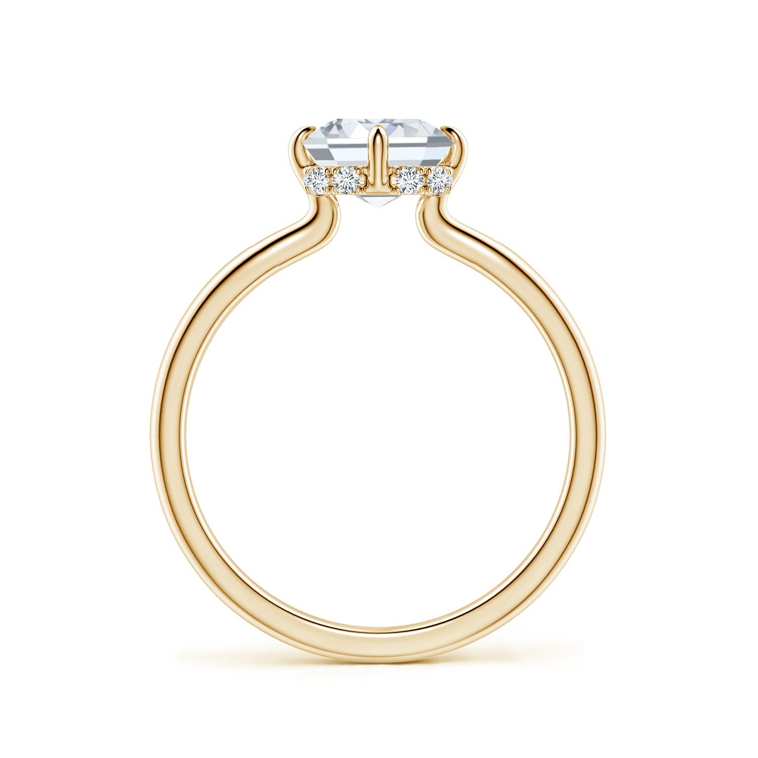 8.5x6.5mm FGVS Solitaire Emerald-Cut Lab-Grown Diamond Engagement Ring with Hidden Halo in Yellow Gold