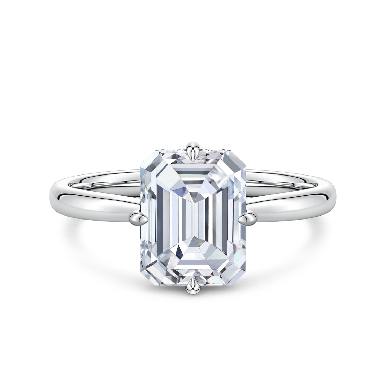 9x7mm FGVS Solitaire Emerald-Cut Lab-Grown Diamond Engagement Ring with Hidden Halo in White Gold