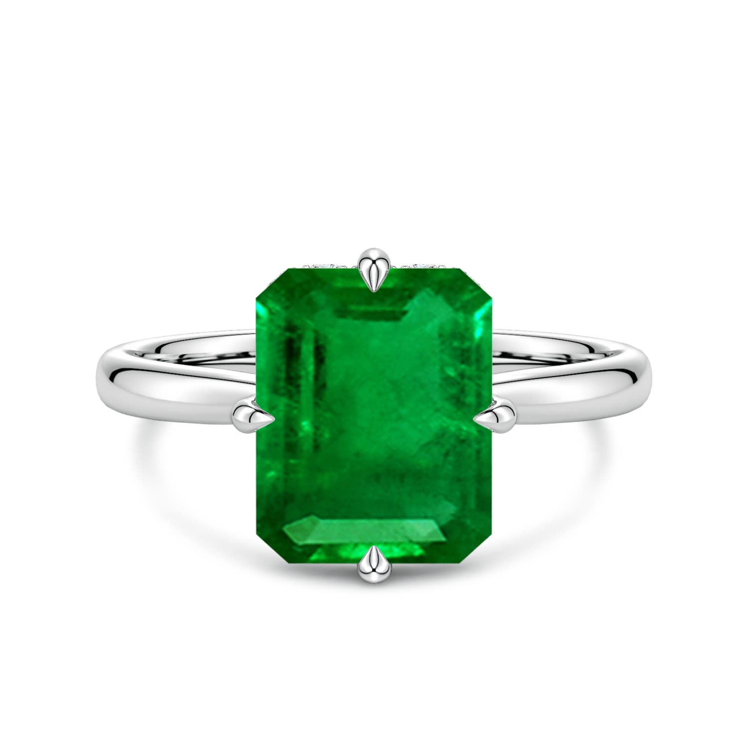 10x8mm Labgrown Solitaire Emerald-Cut Lab-Grown Emerald Engagement Ring with Hidden Halo in White Gold