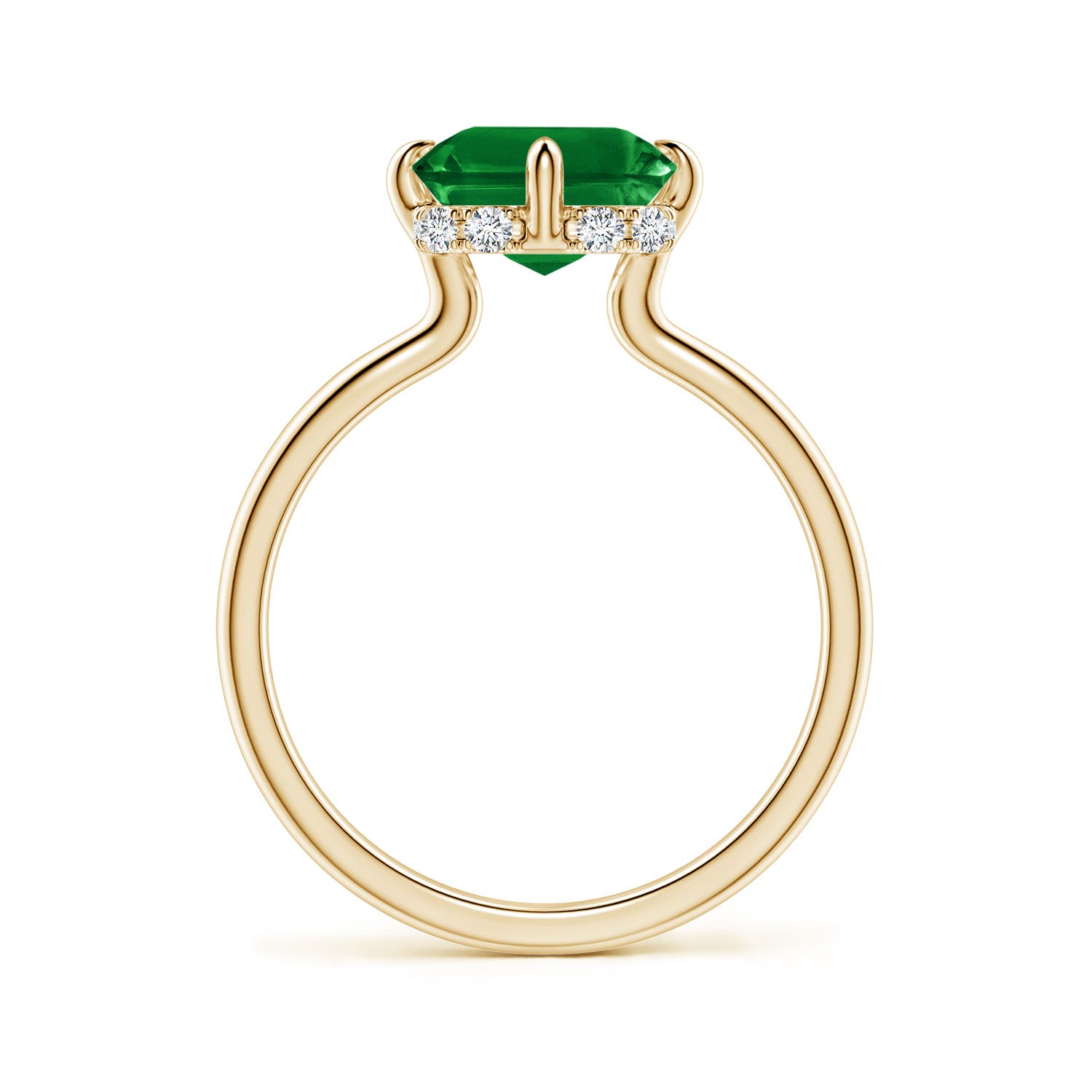 10x8mm Labgrown Solitaire Emerald-Cut Lab-Grown Emerald Engagement Ring with Hidden Halo in Yellow Gold