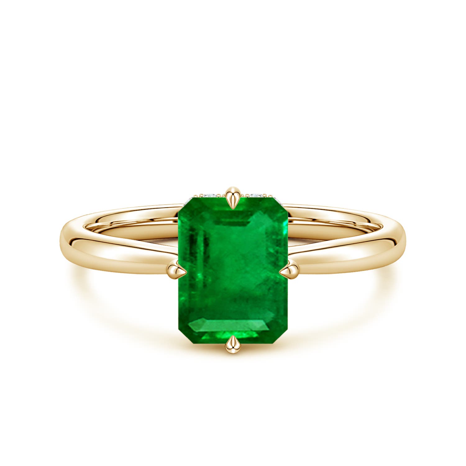 8x6mm Labgrown Solitaire Emerald-Cut Lab-Grown Emerald Engagement Ring with Hidden Halo in 18CT Yellow Gold