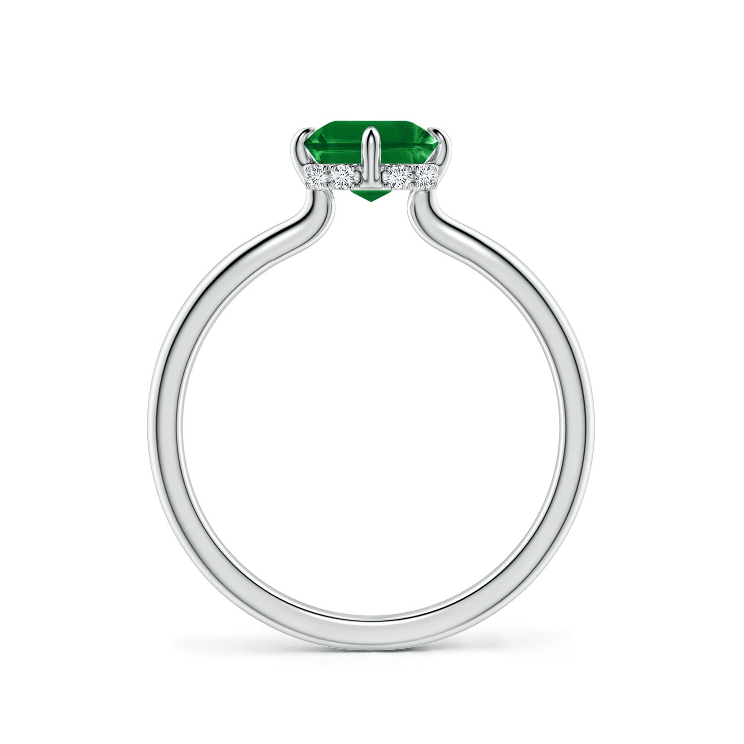 8x6mm Labgrown Solitaire Emerald-Cut Lab-Grown Emerald Engagement Ring with Hidden Halo in White Gold - side 3