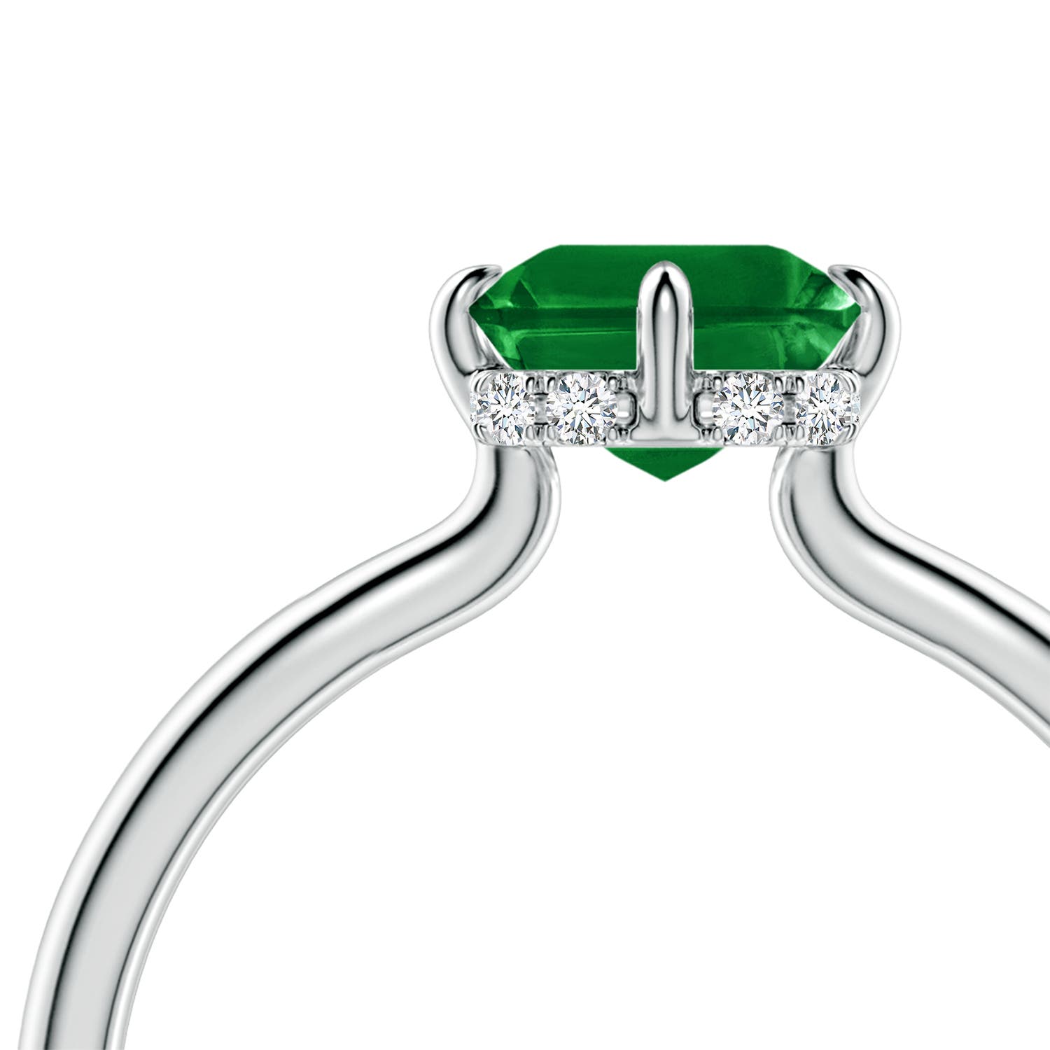 8x6mm Labgrown Solitaire Emerald-Cut Lab-Grown Emerald Engagement Ring with Hidden Halo in White Gold - side 5