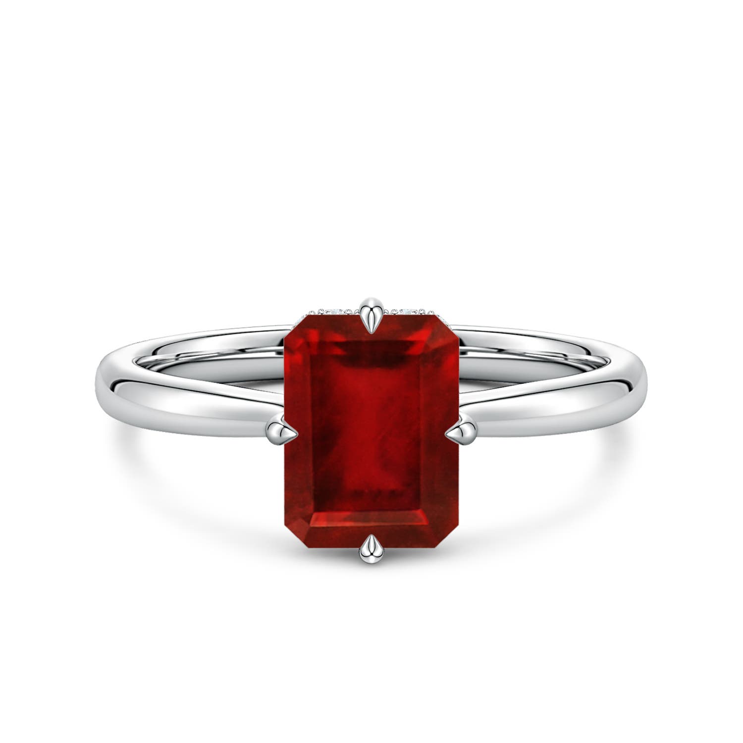 8x6mm Labgrown Solitaire Emerald-Cut Lab-Grown Ruby Engagement Ring with Hidden Halo in White Gold