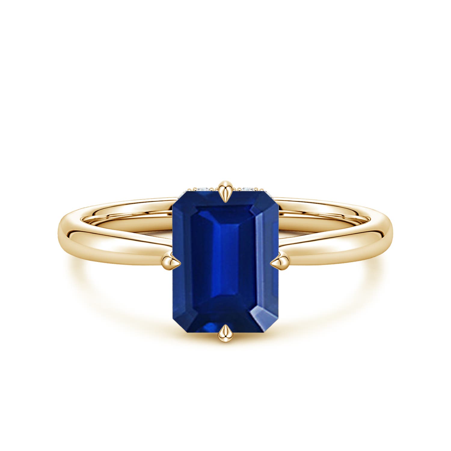 8x6mm Labgrown Solitaire Emerald-Cut Lab-Grown Blue Sapphire Engagement Ring with Hidden Halo in 18K Yellow Gold