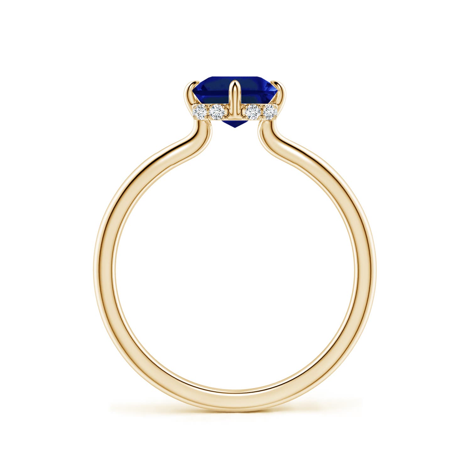 8x6mm Labgrown Solitaire Emerald-Cut Lab-Grown Blue Sapphire Engagement Ring with Hidden Halo in 18K Yellow Gold
