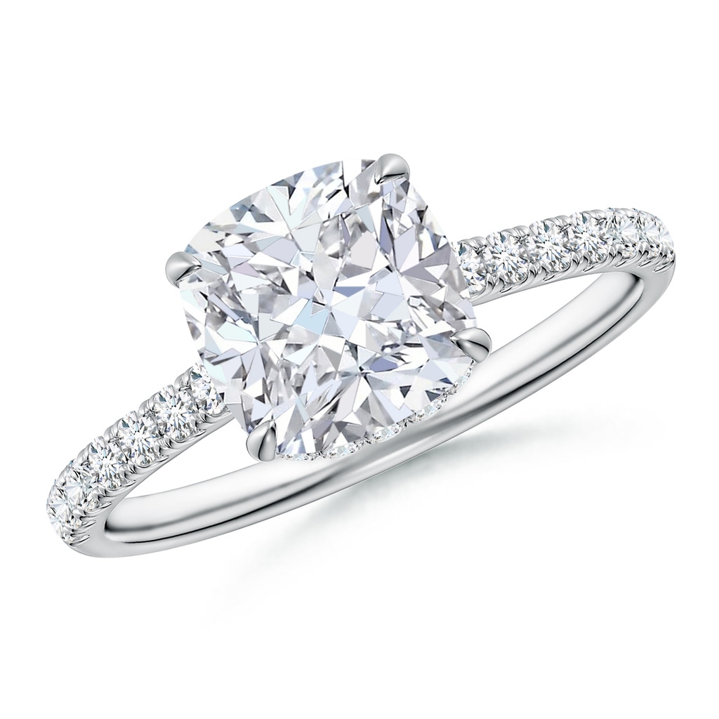 7.5mm FGVS Cushion Lab-Grown Diamond Double Hidden Halo Engagement Ring in White Gold