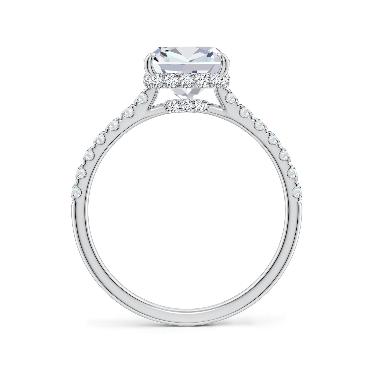 7.5mm FGVS Cushion Lab-Grown Diamond Double Hidden Halo Engagement Ring in White Gold - side 4
