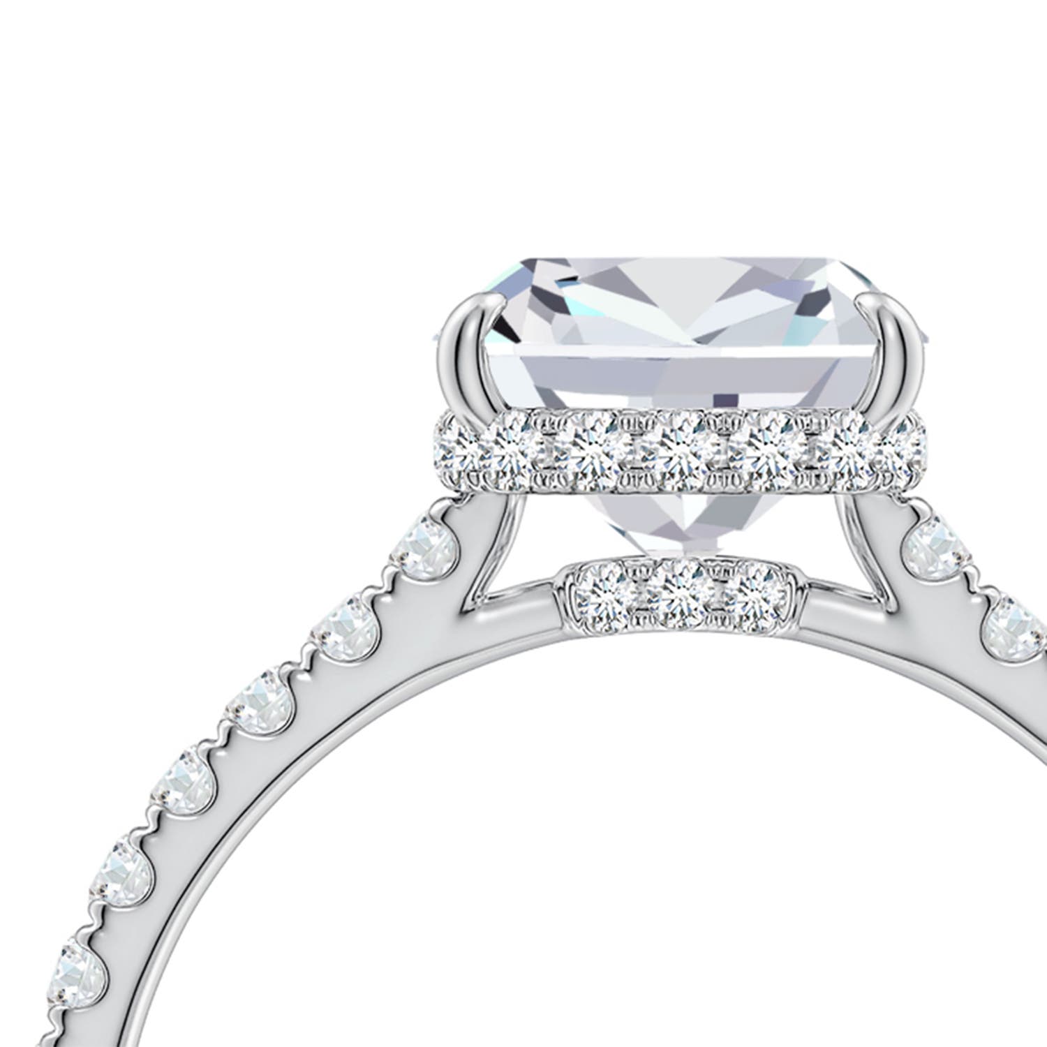 7.5mm FGVS Cushion Lab-Grown Diamond Double Hidden Halo Engagement Ring in White Gold - side 6