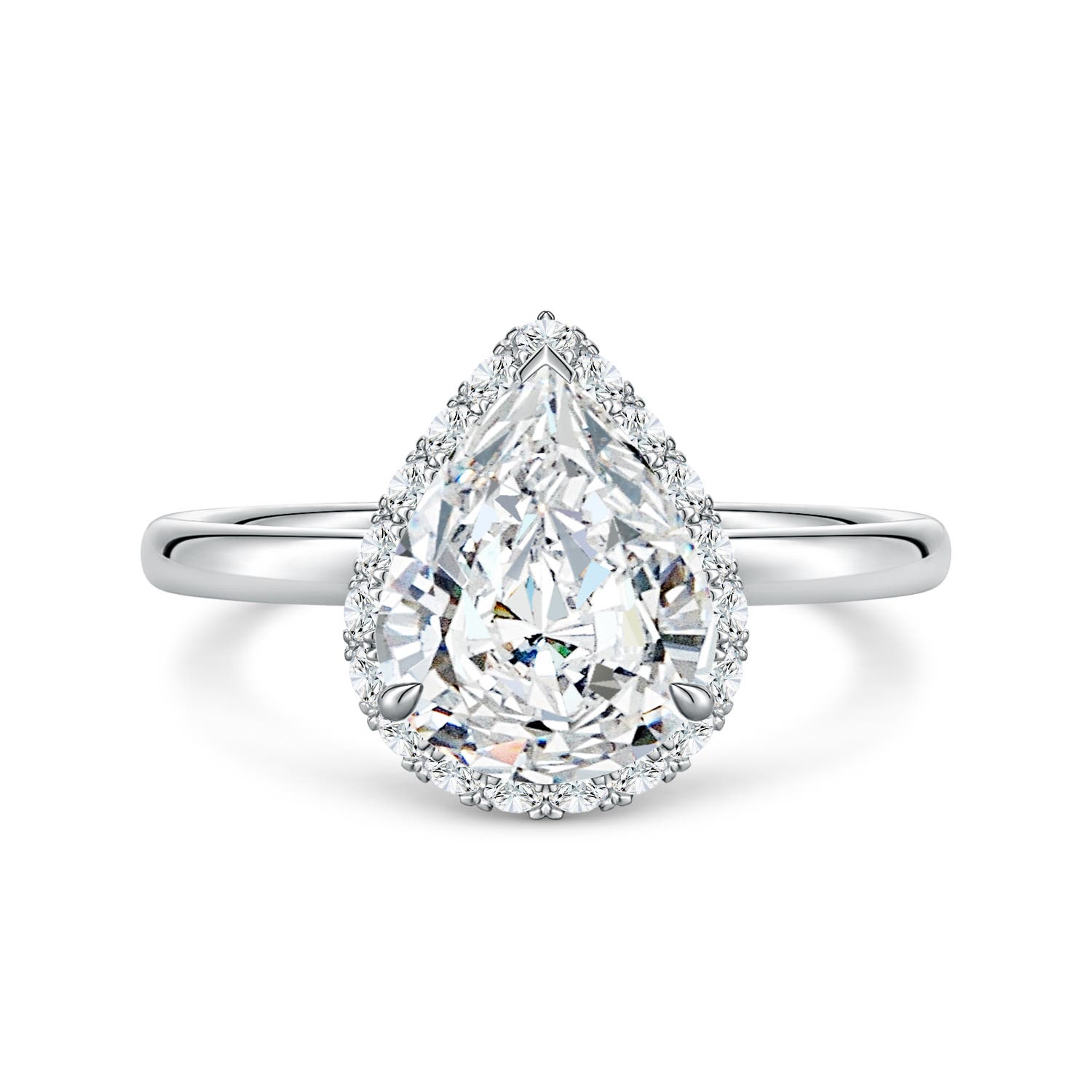 10x8mm FGVS Pear Lab-Grown Diamond Engagement Ring with Angled Halo in White Gold