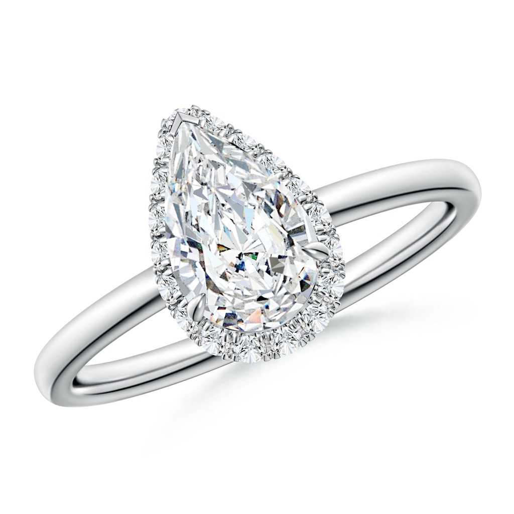 9x5.5mm FGVS Pear Lab-Grown Diamond Engagement Ring with Angled Halo in White Gold