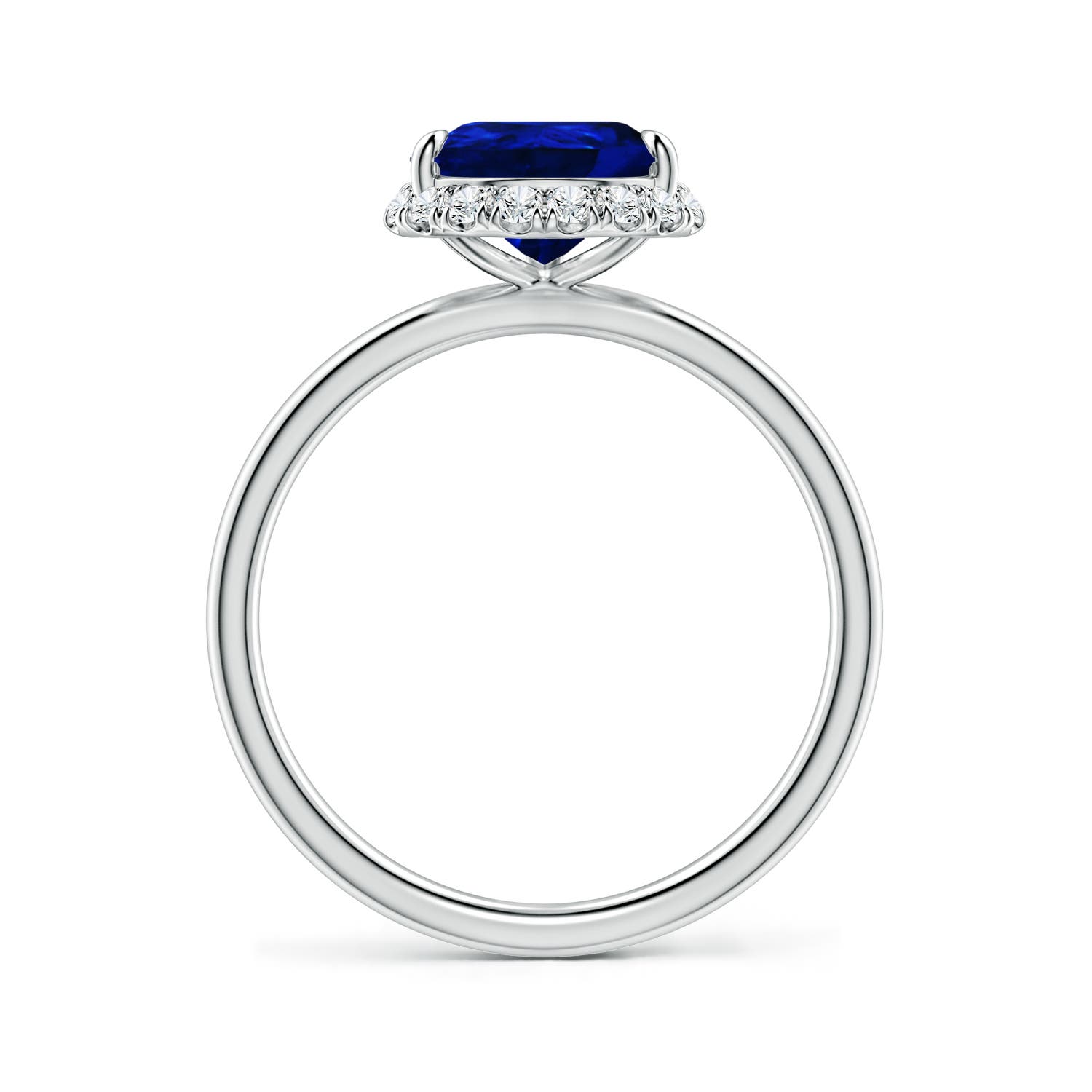 10x8mm Labgrown Pear Lab-Grown Blue Sapphire Engagement Ring with Angled Halo in 18K White Gold