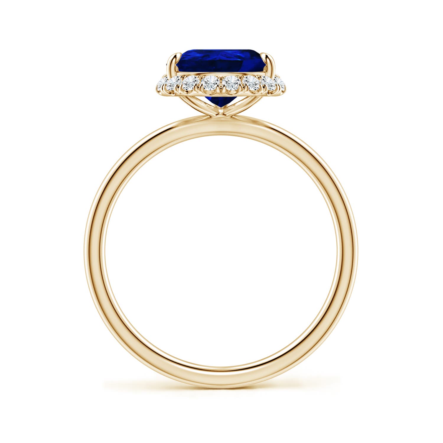 10x8mm Labgrown Pear Lab-Grown Blue Sapphire Engagement Ring with Angled Halo in 18K Yellow Gold