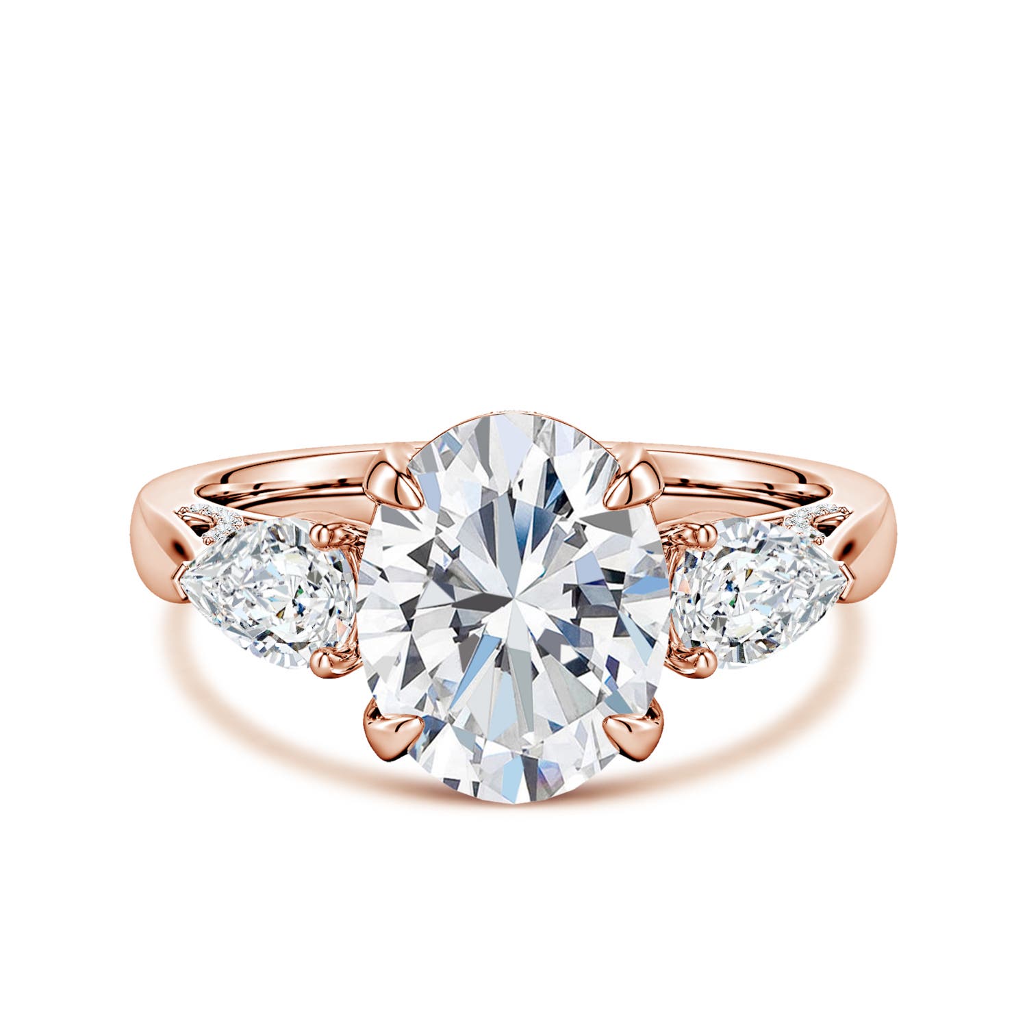 10x8mm FGVS Oval and Sideways Pear Lab-Grown Diamond Three-Stone Engagement Ring in Rose Gold