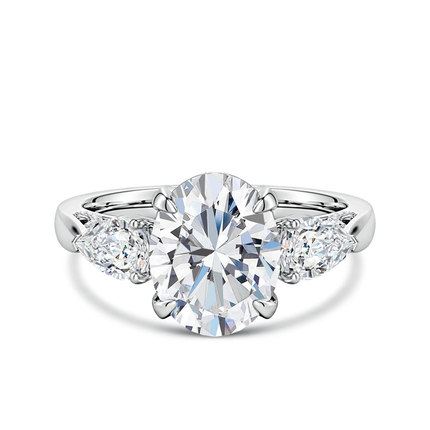 10x8mm FGVS Oval and Sideways Pear Lab-Grown Diamond Three-Stone Engagement Ring in White Gold