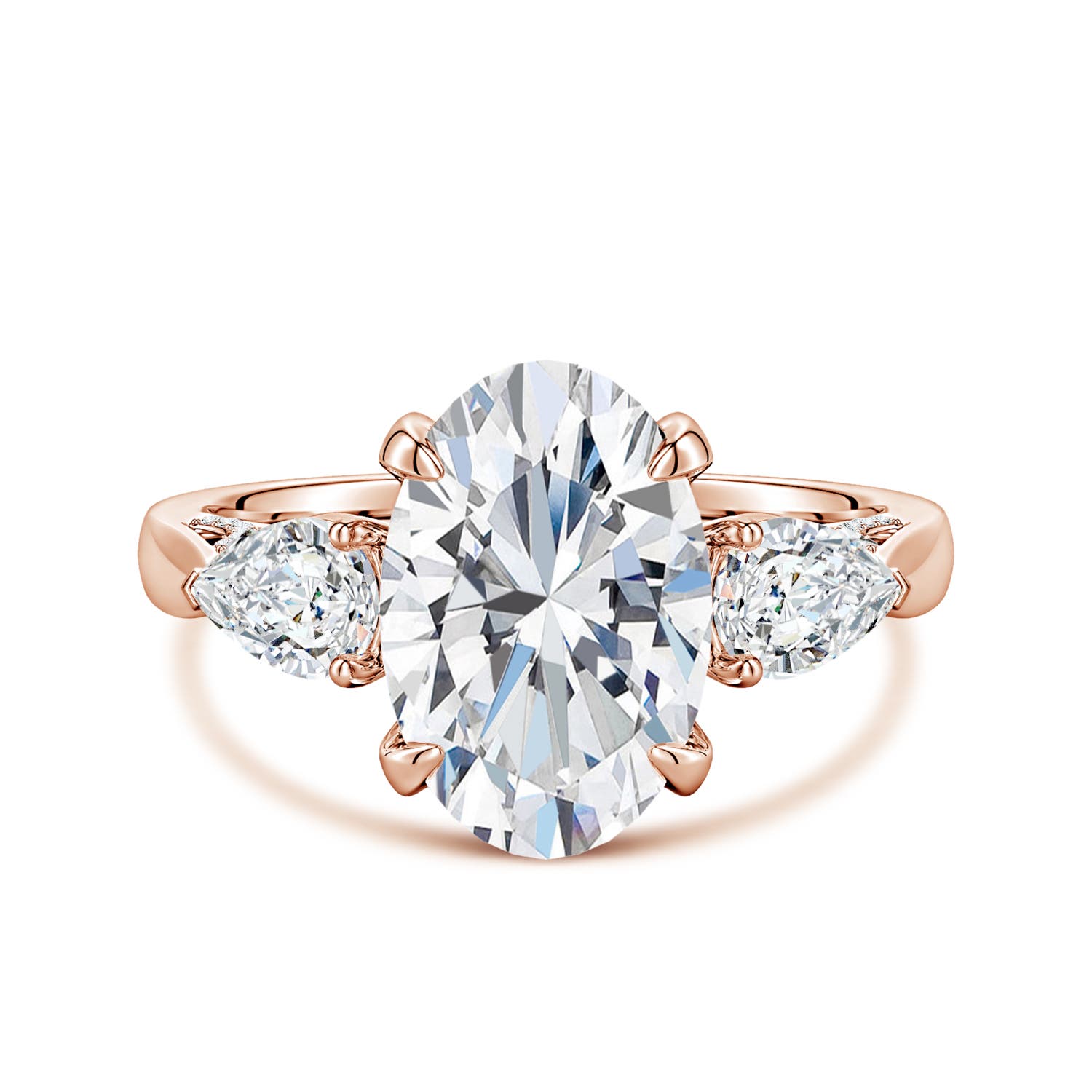 12x8mm FGVS Oval and Sideways Pear Lab-Grown Diamond Three-Stone Engagement Ring in Rose Gold
