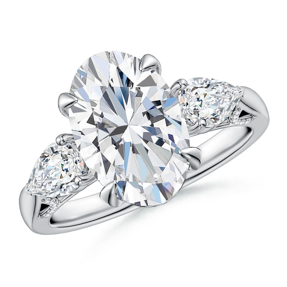 12x8mm FGVS Oval and Sideways Pear Lab-Grown Diamond Three-Stone Engagement Ring in White Gold 