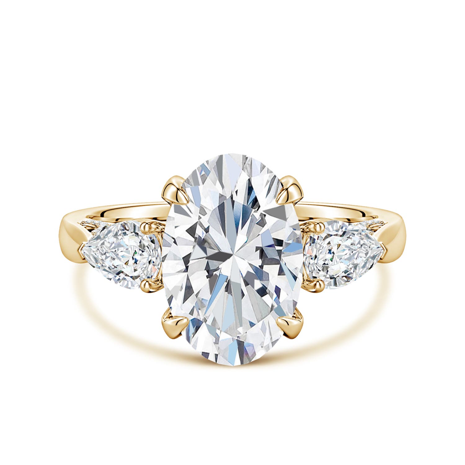12x8mm FGVS Oval and Sideways Pear Lab-Grown Diamond Three-Stone Engagement Ring in Yellow Gold