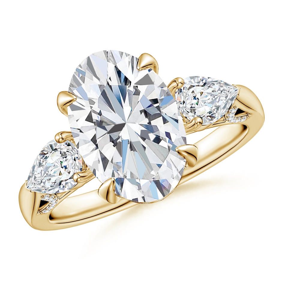12x8mm FGVS Oval and Sideways Pear Lab-Grown Diamond Three-Stone Engagement Ring in Yellow Gold 
