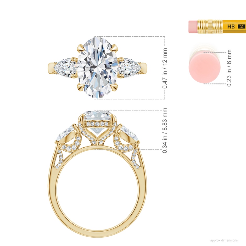 12x8mm FGVS Oval and Sideways Pear Lab-Grown Diamond Three-Stone Engagement Ring in Yellow Gold ruler