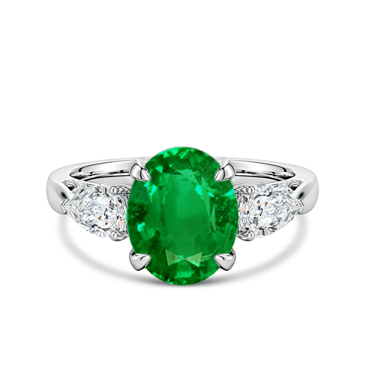 10x8mm Labgrown Lab-Grown Oval Emerald and Sideways Pear Diamond Three-Stone Engagement Ring in White Gold