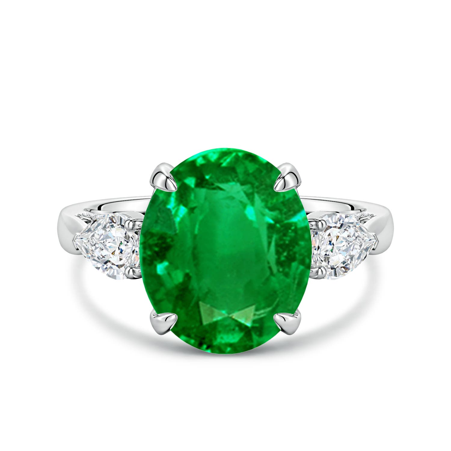12x10mm Labgrown Lab-Grown Oval Emerald and Sideways Pear Diamond Three-Stone Engagement Ring in White Gold