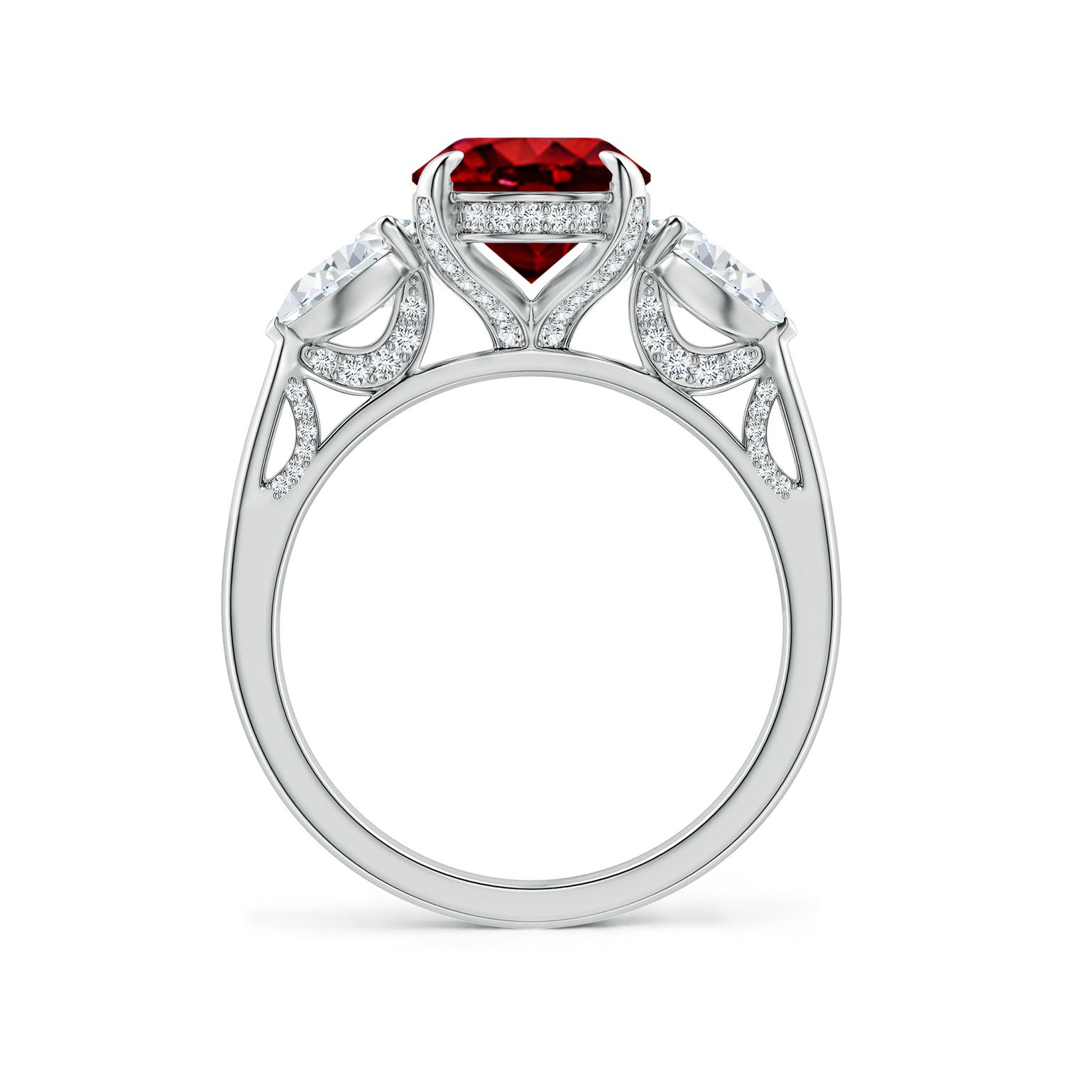 10x8mm Labgrown Lab-Grown Oval Ruby and Sideways Pear Diamond Three-Stone Engagement Ring in 18K White Gold