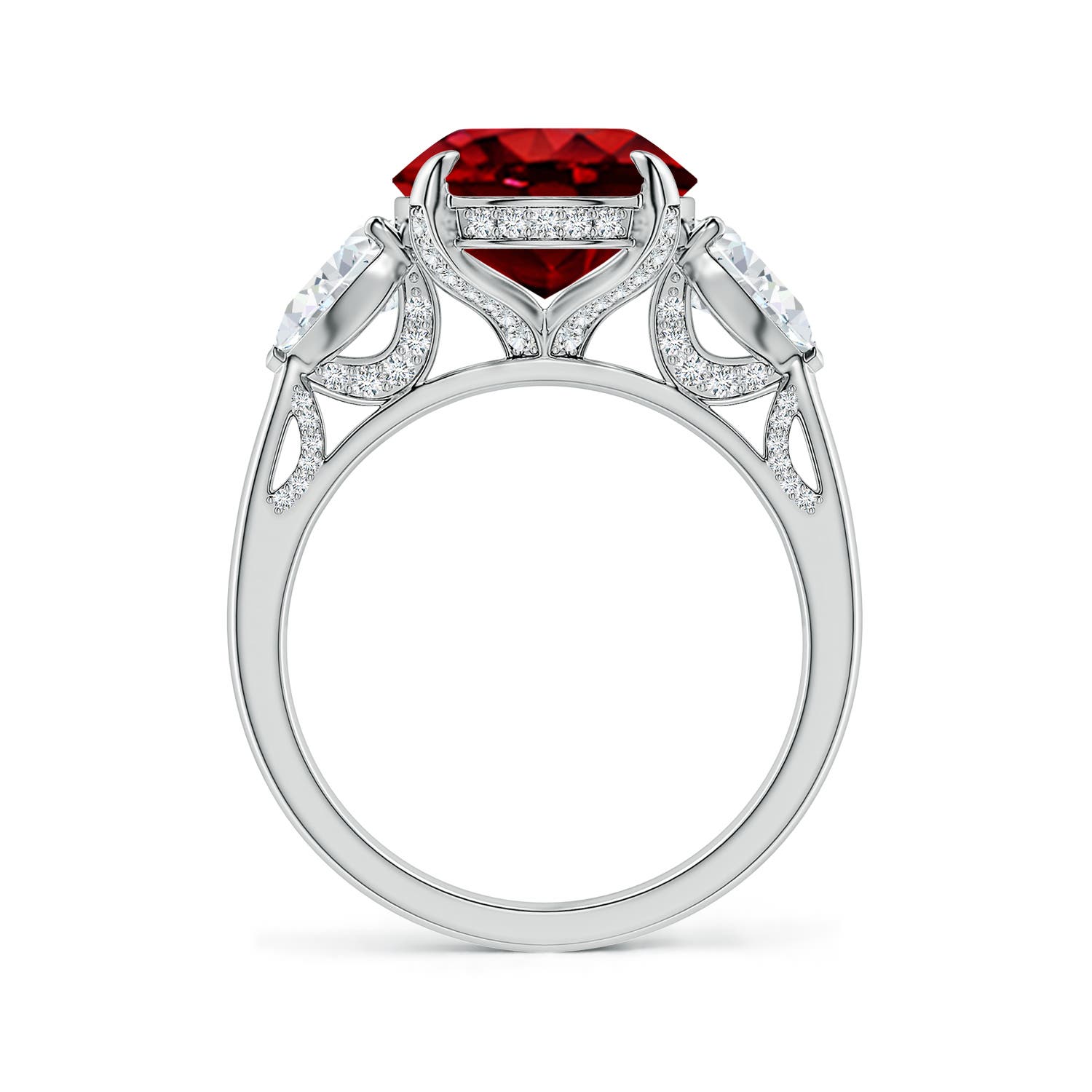12x10mm Labgrown Lab-Grown Oval Ruby and Sideways Pear Diamond Three-Stone Engagement Ring in 18K White Gold