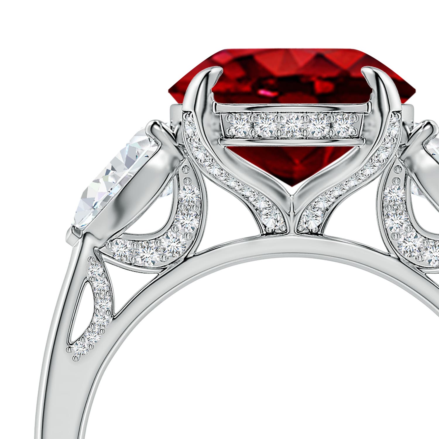 12x10mm Labgrown Lab-Grown Oval Ruby and Sideways Pear Diamond Three-Stone Engagement Ring in White Gold - side 5