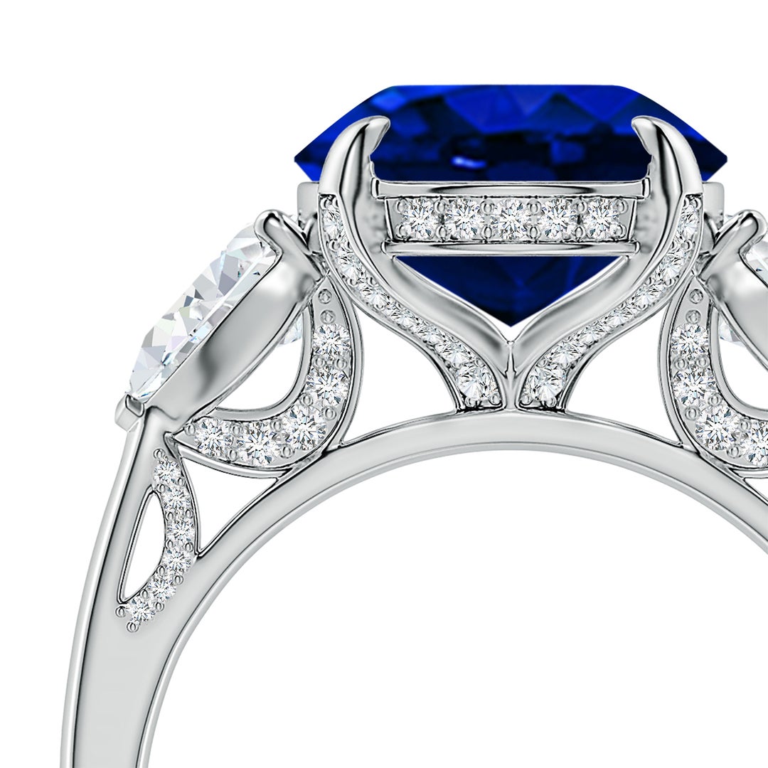 12x10mm Labgrown Lab-Grown Oval Blue Sapphire and Sideways Pear Diamond Three-Stone Engagement Ring in White Gold - side 5