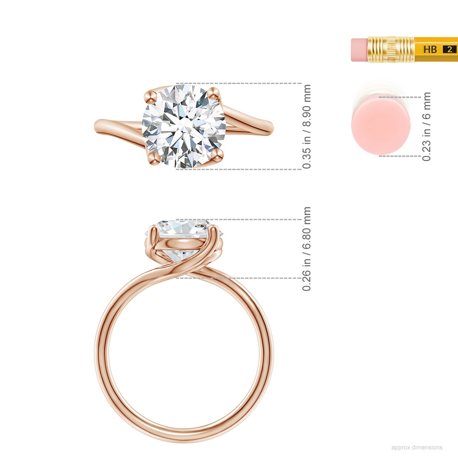8.9mm FGVS Entwined Vine Round Lab-Grown Diamond Solitaire Engagement Ring in Rose Gold ruler