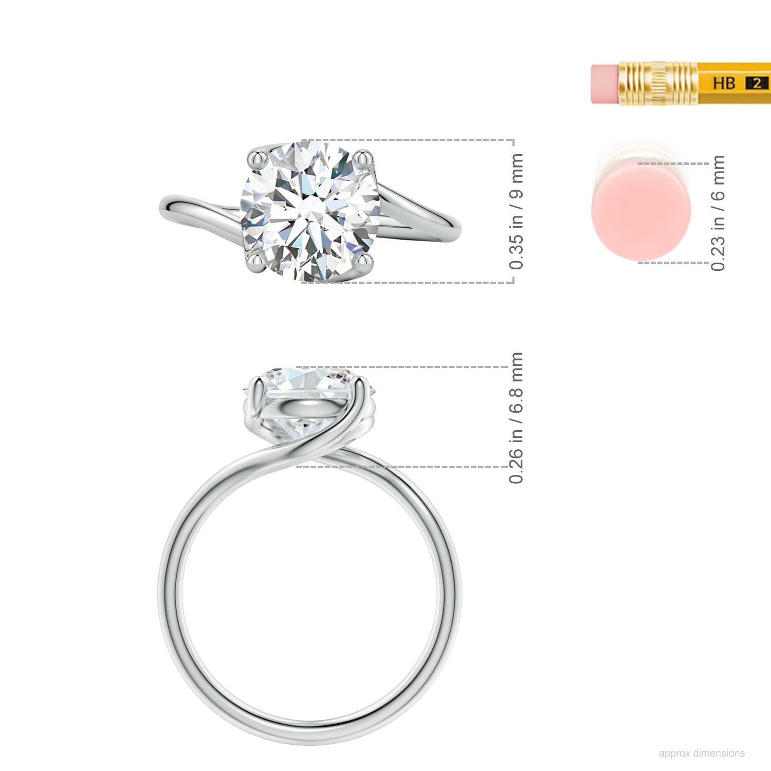 8.9mm FGVS Entwined Vine Round Lab-Grown Diamond Solitaire Engagement Ring in White Gold - ruler