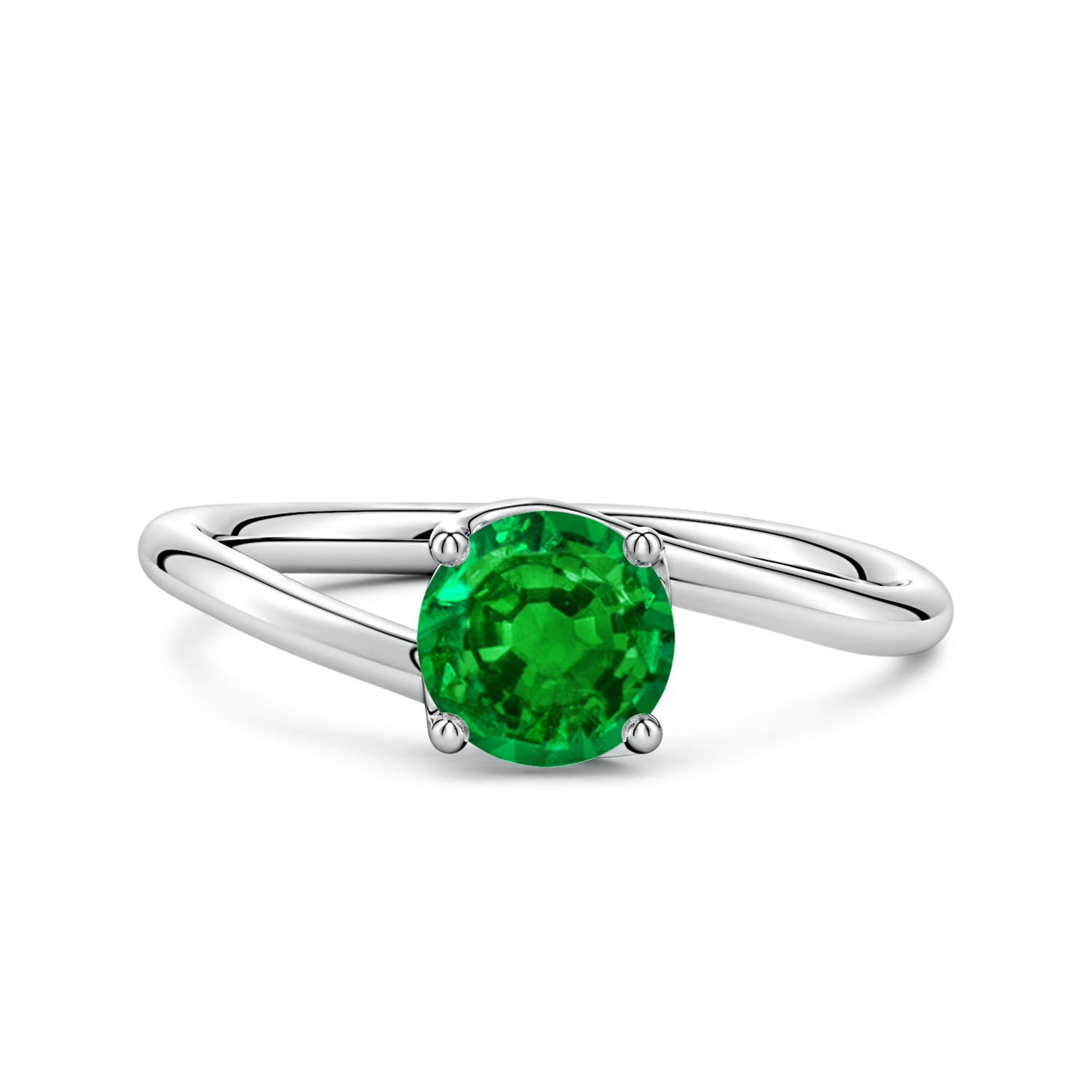 6mm Labgrown Entwined Vine Round Lab-Grown Emerald Solitaire Engagement Ring in White Gold
